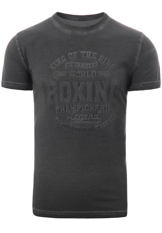 Męska Koszulka T-Shirt Tłoczony Napis Boxing Szara