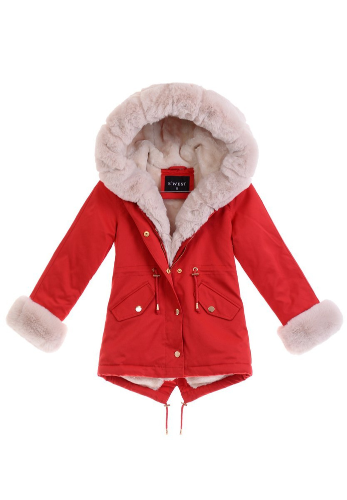 Dziecięca Parka Zimowa Agatka Czerwona Z Futerkiem Ecru
