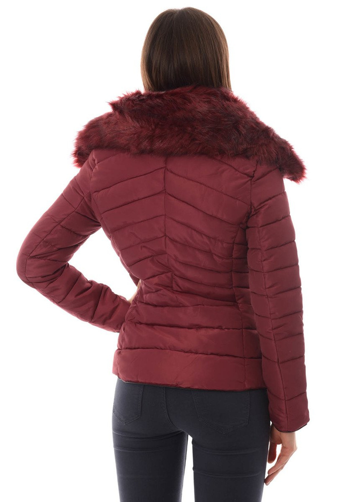 Damska Krótka Zimowa Kurtka Ortalionowa Bordowa