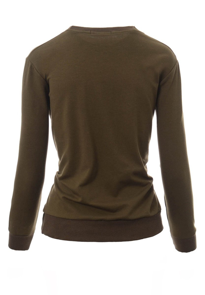 Damska Bluza Bawełniana Nadruk Kwiat Oliwkowa