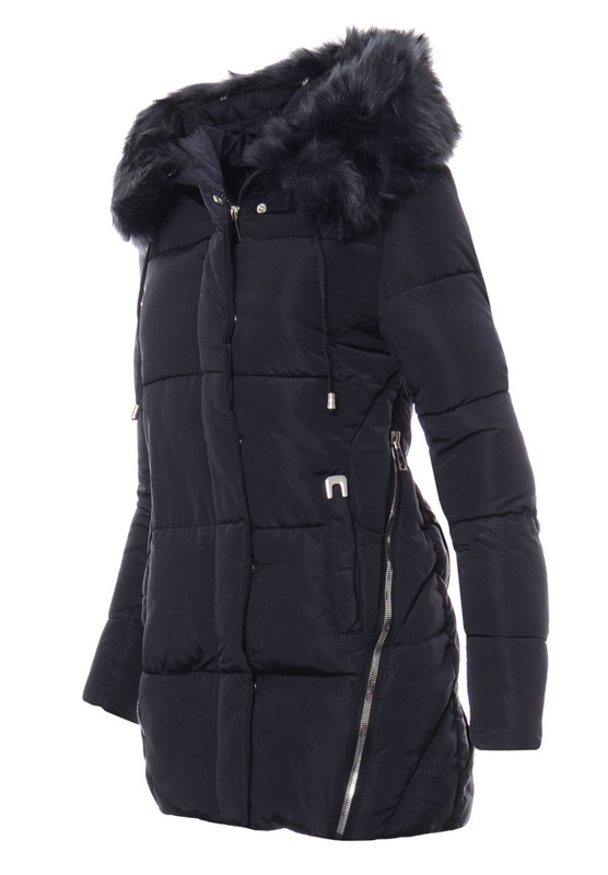 Damska Długa Zimowa Kurtka Ortalionowa Granatowa