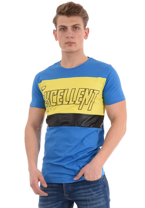 Męska Koszulka T-Shirt Nadruk Niebieska