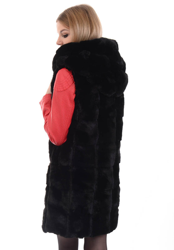 Damska Kamizelka Futerko Bezrękawnik Oliwia Czarny