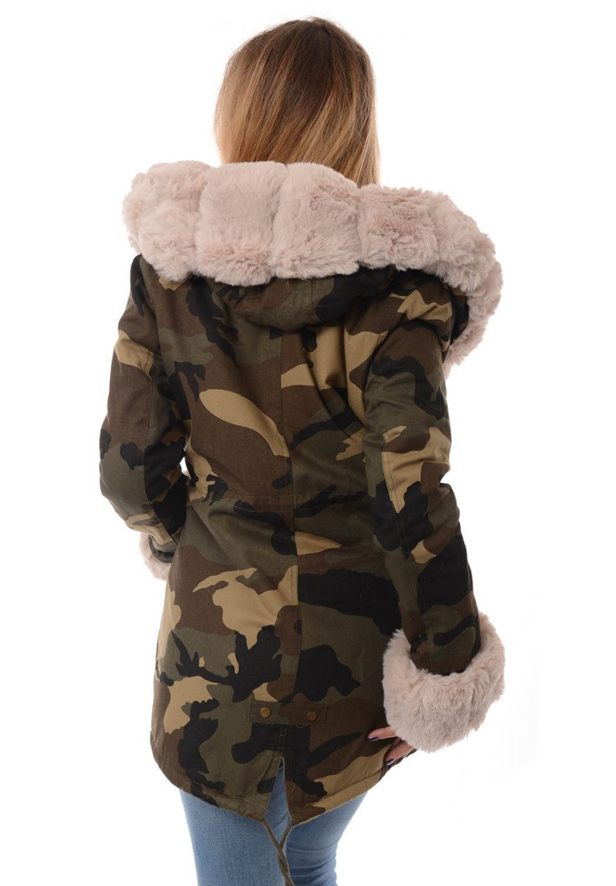 Damska Kurtka Parka Zimowa Moro z Beżowym Futerkiem