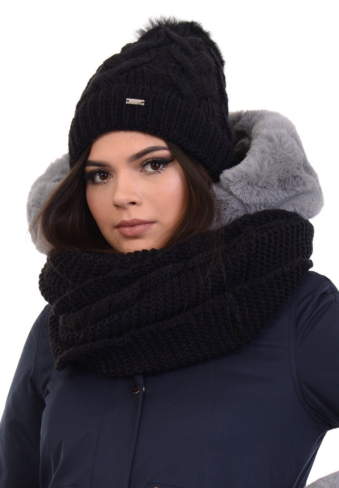 Damska Kurtka Parka Zimowa Wanessa Granatowa Z Szarym Futerkiem