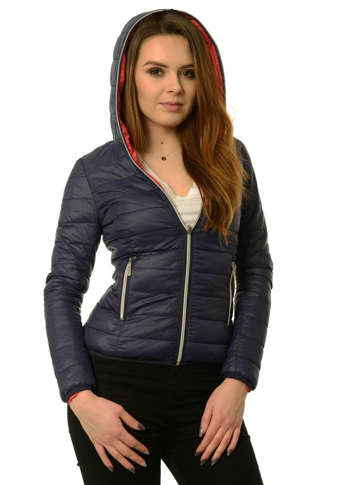 Damska Jesienna Wiosenna Dwustronna Kurtka Carla Granatowo Czerwona