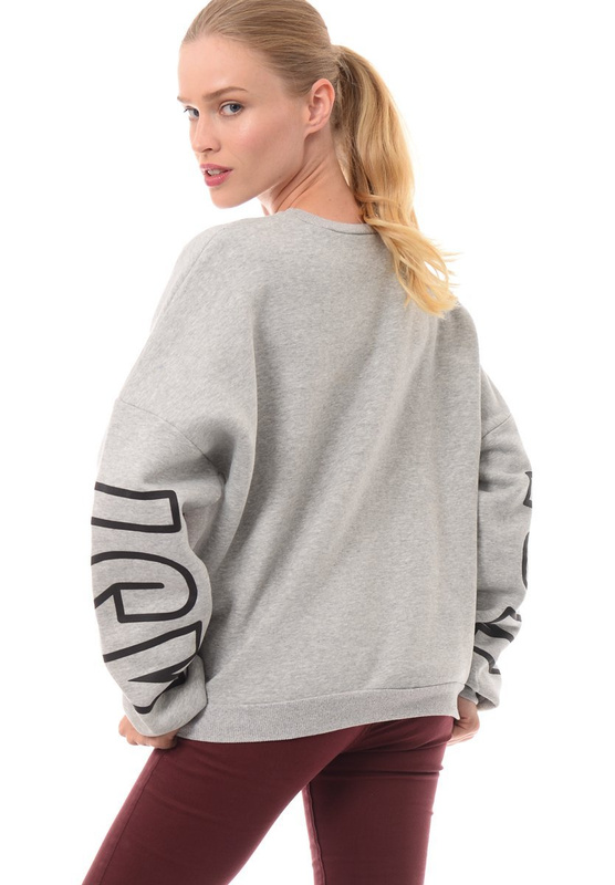 Damska Bluza Oversize Nadruk Szara