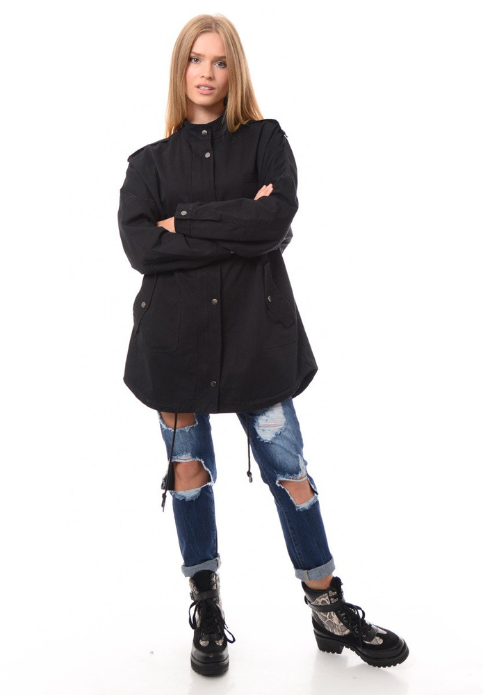 Damska Kurtka Parka Wiosenna Oversize Czarna
