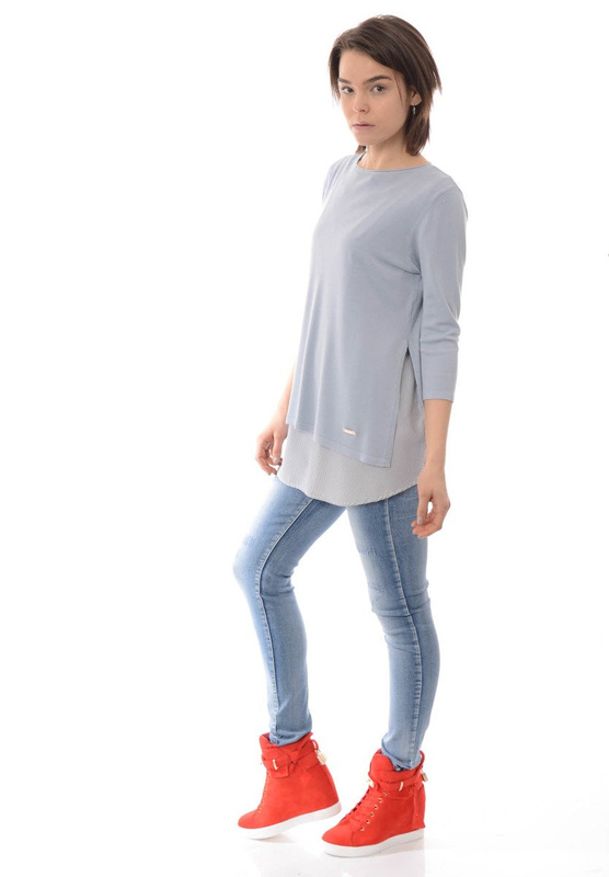 Damska Bluzka Oversize Szary Błękit