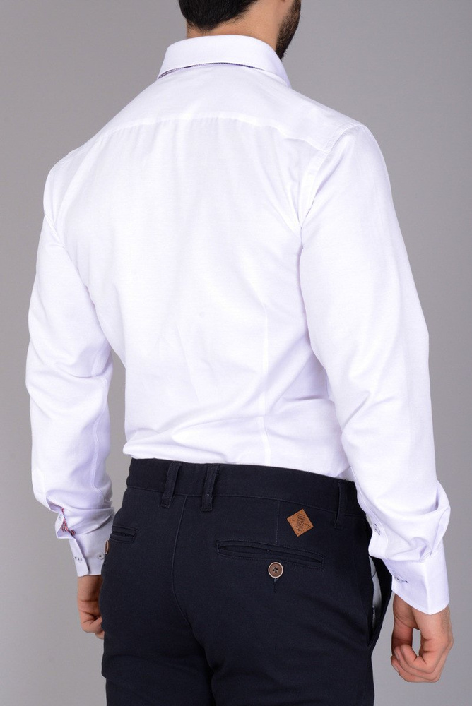 Męska Koszula Podwójny Kołnierz Biała