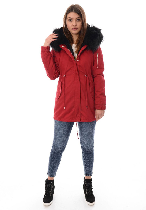 Piękna Damska Kurtka Parka 2w1 Emilia Czerwona