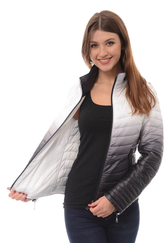 Damska Jesienna Wiosenna Kurtka Ortalionowa Ombre Emma Czarno Biała