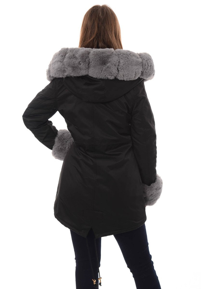 Kurtka Patrycja Czarna Z Szarym Futerkiem