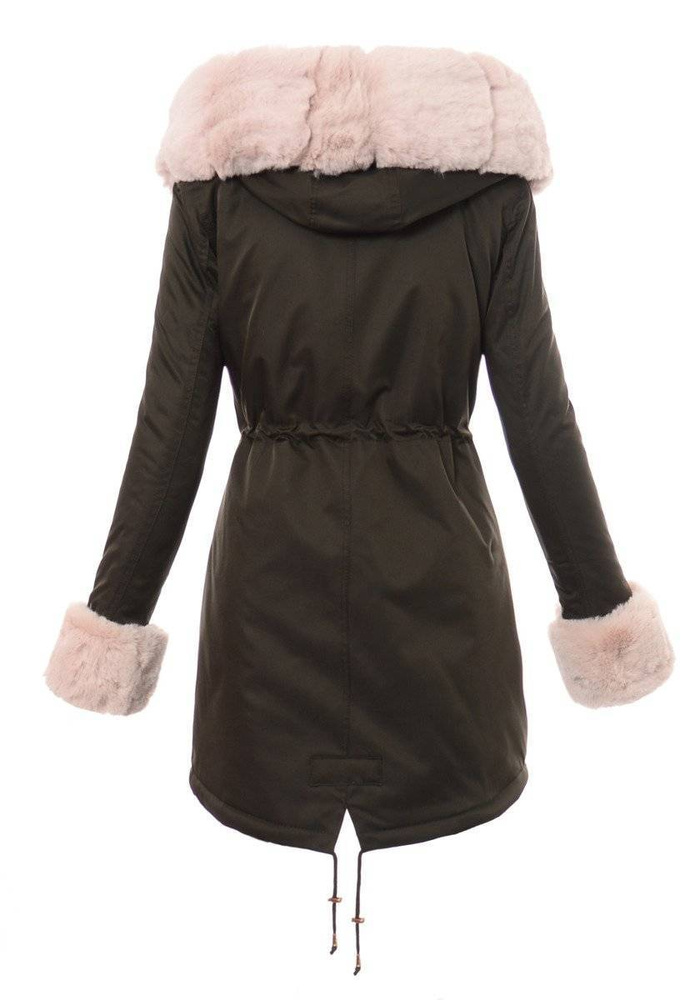 Damska Kurtka Parka Zimowa Patrycja Khaki Z Futerkiem Ecru