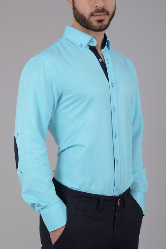 Elegancka Męska Koszula Łaty Morska Zieleń