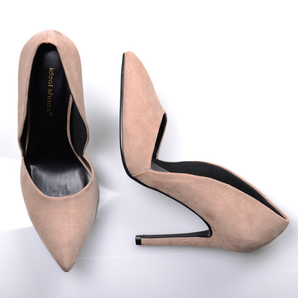 Asymetryczne Welurowe Szpilki Tola Beżowe