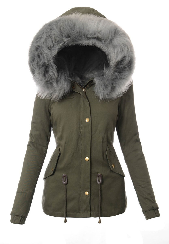 Damska Kurtka Parka Zimowa 3w1 Zielona z Szarym Futerkiem