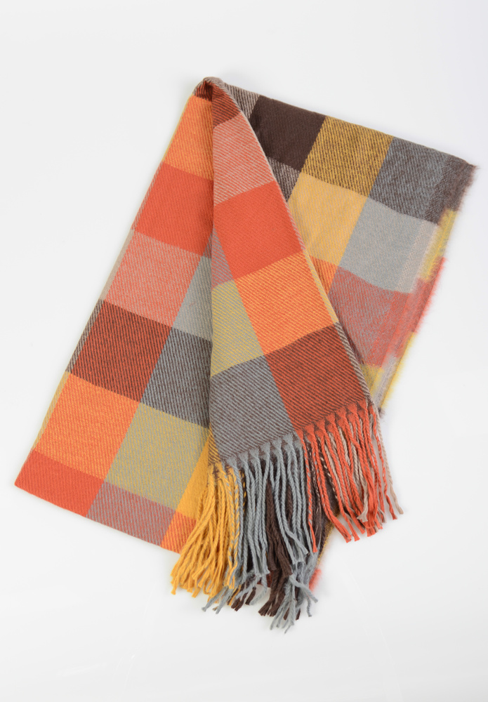 Szal Damski Brązowy W Kratę