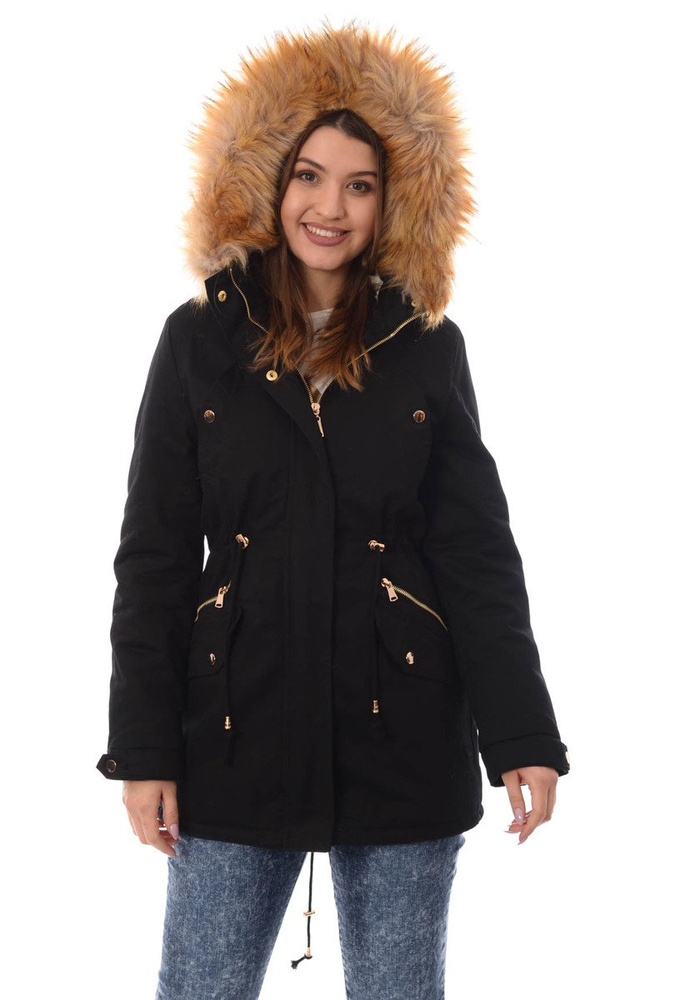 Damska Bawełniana Zimowa Kurtka Parka Flawia Czarna