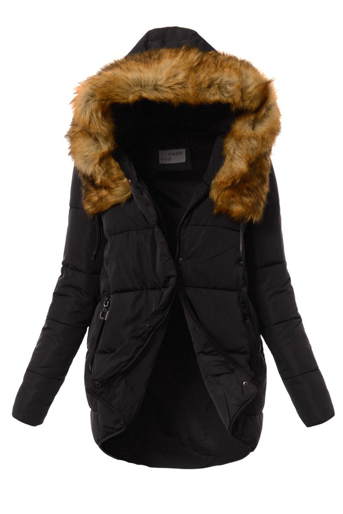 Damska Asymetryczna Kurtka Zimowa Granatowa