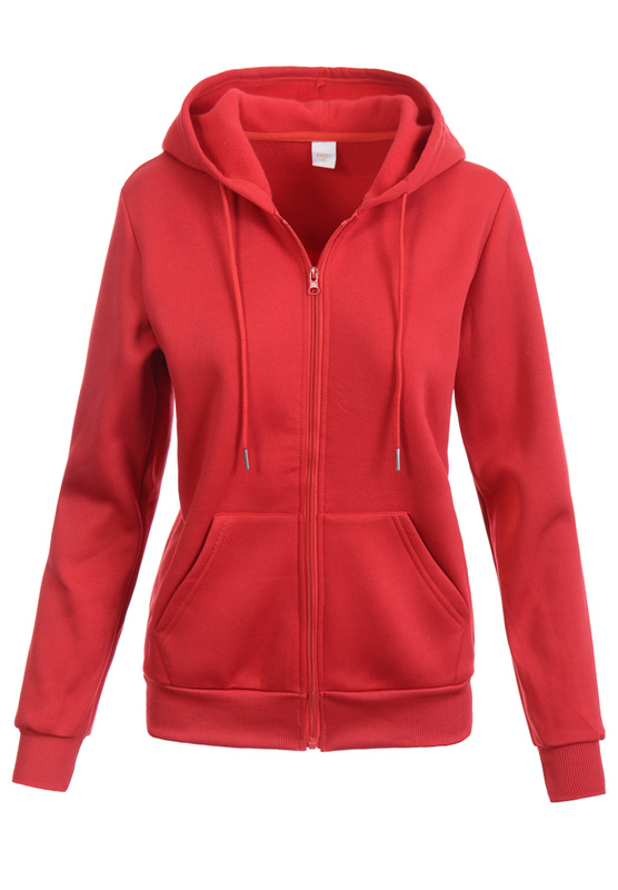 Damska Bluza  Z Kapturem Rozsuwana Czerwona