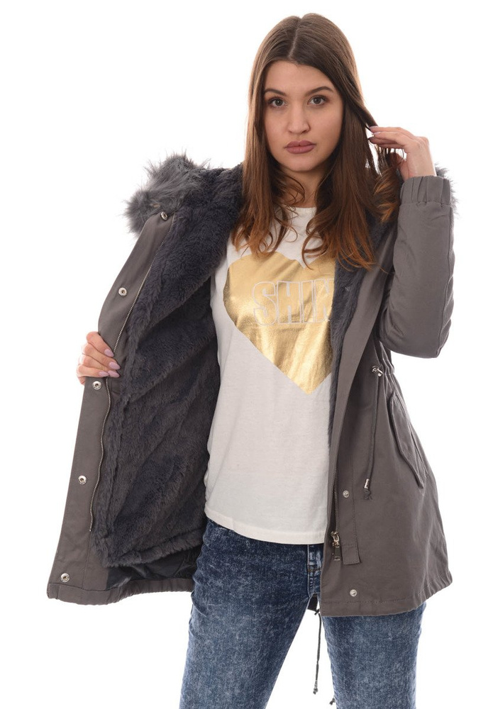 Piękna Damska Kurtka Parka 2w1 Emilia Szara