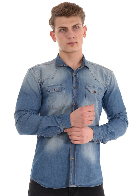 Męska Koszula Jeansowa Niebieska