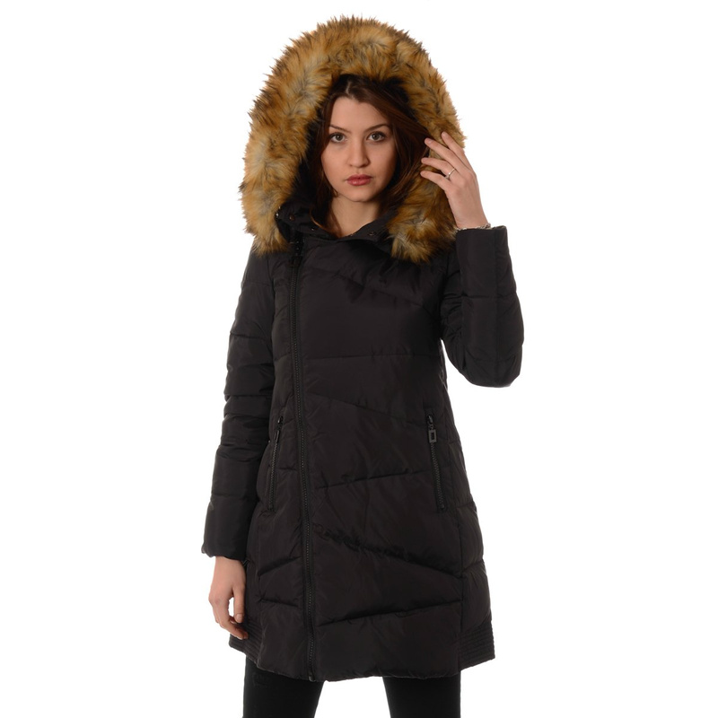 Puchowa Kurtka Zimowa Płaszczyk Czarna