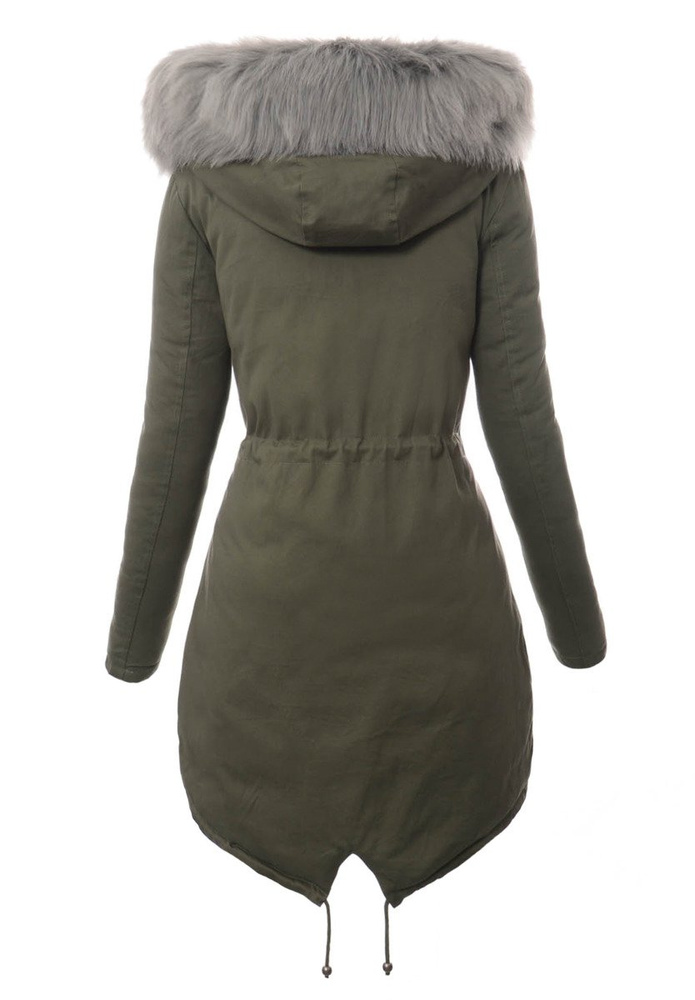 Piękna Damska Dwustronna Kurtka Parka Zielono Szara