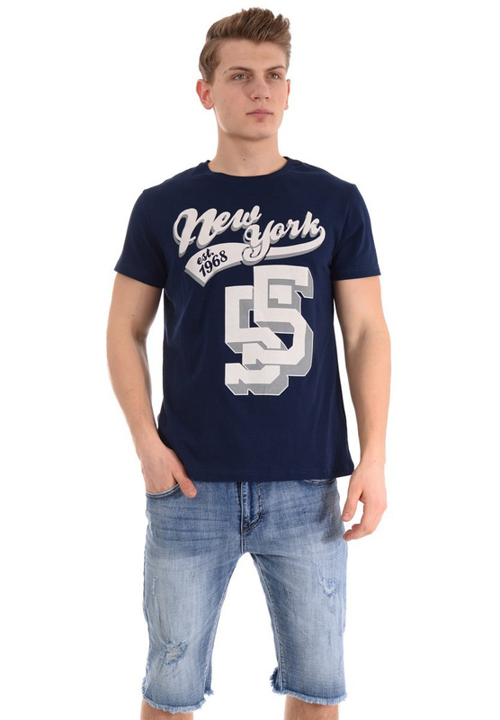 Męska Koszulka T-Shirt Nadruk Granatowa