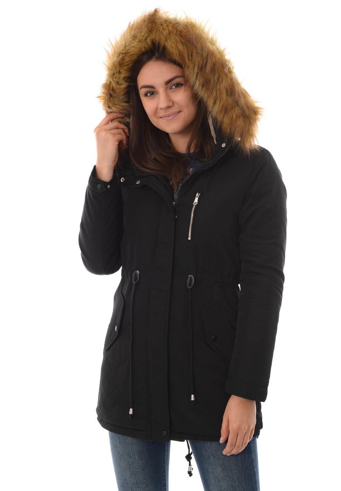 Damska Kurtka Parka Ortalionowa Zimowa Czarna