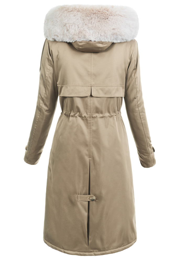 Damska Kurtka Parka Zimowa Dominika Beżowa Z Futerkiem Ecru