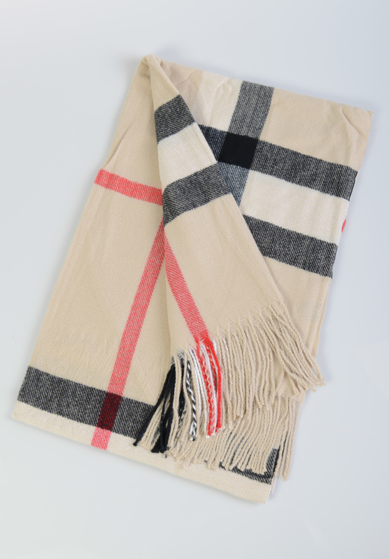 Szal Damski Beżowy W Kratę