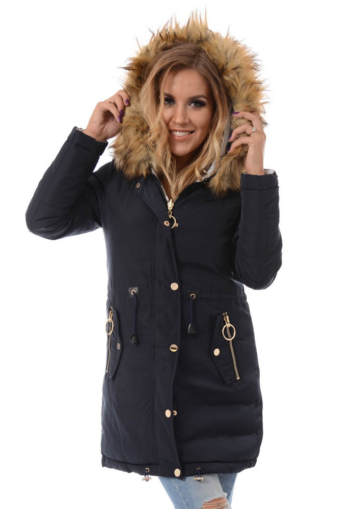 Damska Dwustronna Zimowa Kurtka Granatowa