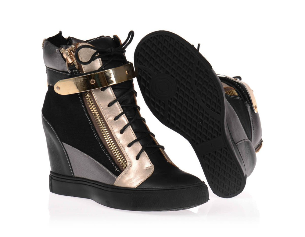 Damskie Botki Sneakersy Złoto Czarne