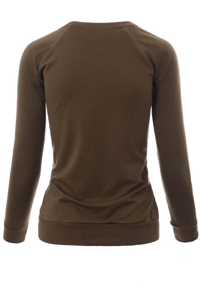 Damska Bluza Bawełniana Bez Nadruku Oliwkowa