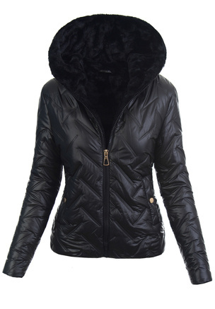 Damska Kurtka Zimowa Regina Czarna z Czarnym Futerkiem