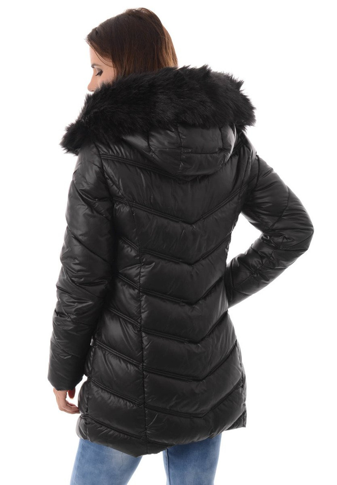 Damska Długa Zimowa Kurtka Ortalionowa Czarna