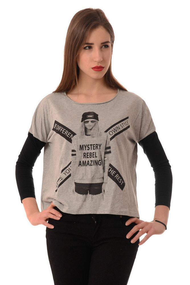 Bluzka Damska Szeroka Oversize Szara GLO