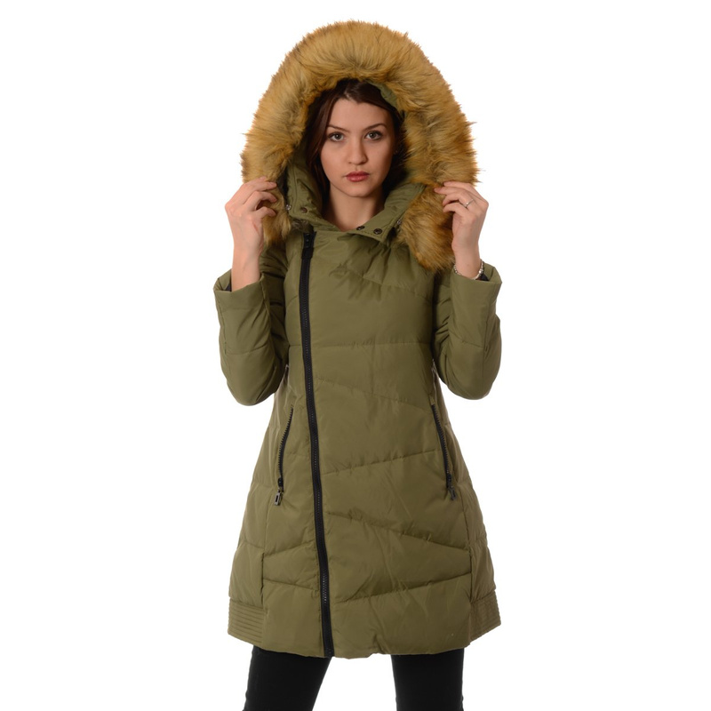 Puchowa Damska Kurtka Zimowa Płaszczyk Zielona