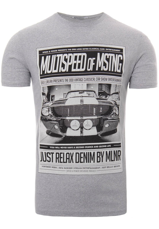 Męska Koszulka T-Shirt Nadruk Samochód Jasno Szara