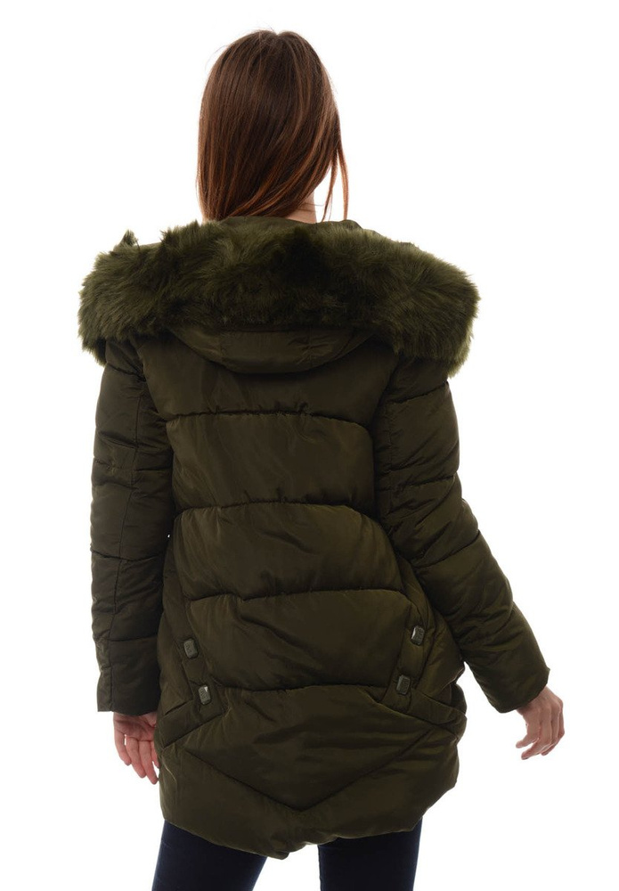 Damska Długa Zimowa Kurtka Ortalionowa Zielona