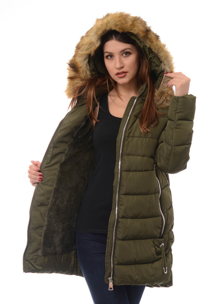 Damska Długa Zimowa Kurtka Ortalionowa Sara Zielona