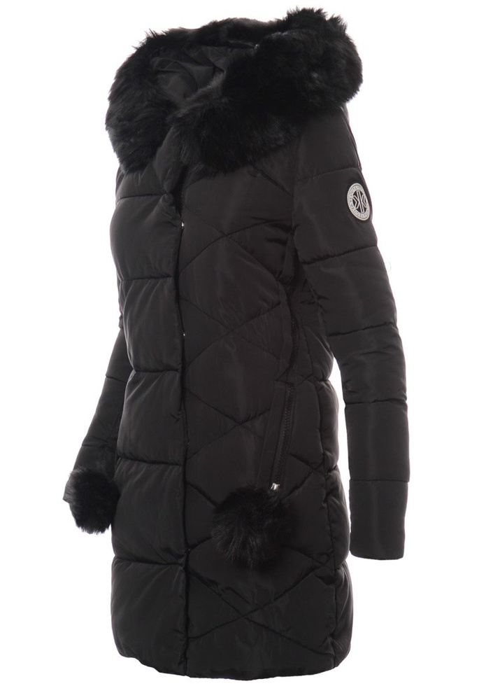 Damska Długa Zimowa Kurtka Ortalionowa Czarna