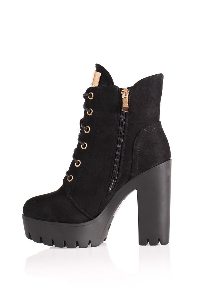 Botki Welurowe Na Platformie Czarne