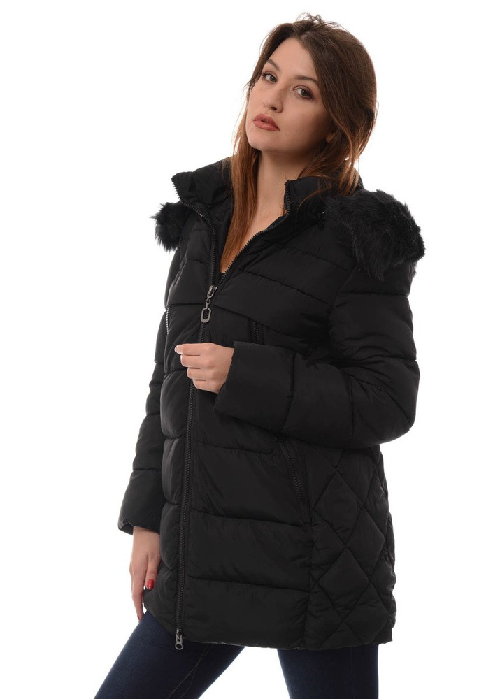 Damska Długa Zimowa Kurtka Ortalionowa Elena Czarna