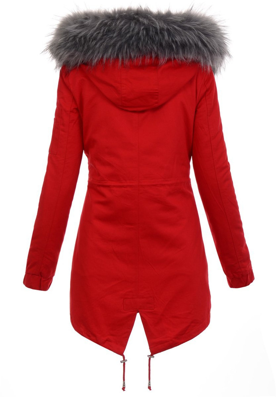 Damska Kurtka Parka 2w1 Emilia Czerwona z Szarym Futerkiem