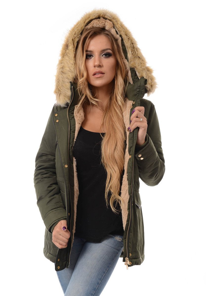 Damska Kurtka Parka Ortalionowa Zimowa Zielona