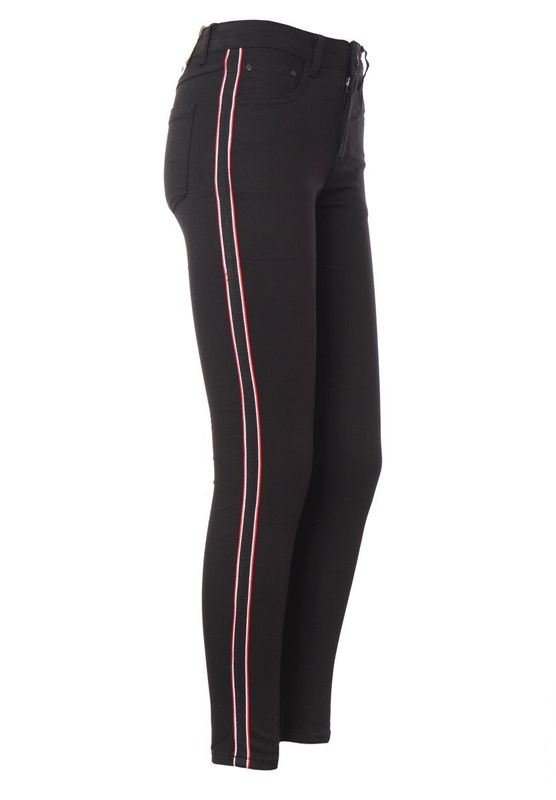 Damskie Spodnie Rurki Czarne Z Lampasami