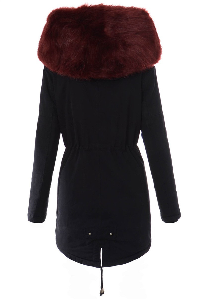 Kurtka Parka Aleksandra Czarna Z Bordowym Futrem